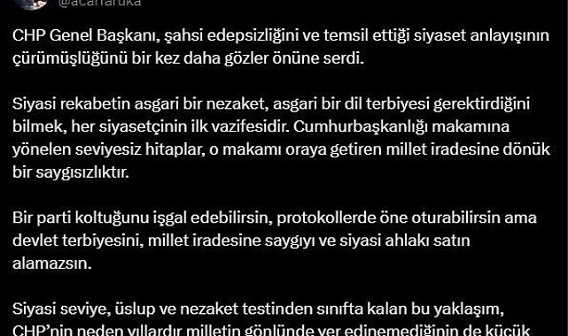AK Parti Genel Başkan Yardımcısı Acar: "CHP Genel Başkanı, şahsi edepsizliğini bir kez daha gözler önüne serdi"