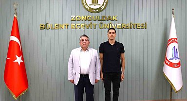 BEUN'un gururu Millî Sporcu Doğukan Kilcioğlu'dan Rektör Özölçer'e veda ziyareti