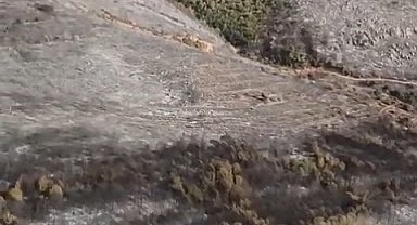 Bursa'da küle dönen ormanlık alan havadan görüntülendi