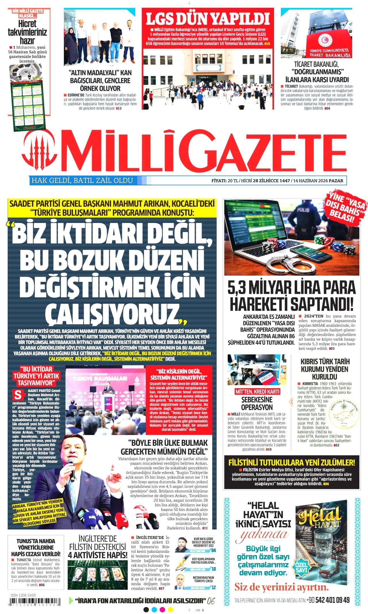 Milli Gazete Gazete Manşeti